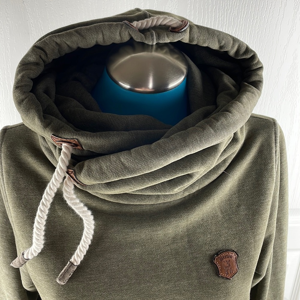 Olive Green Cozy Funnel Neck Women’s Sweater - Picture 3 of 12